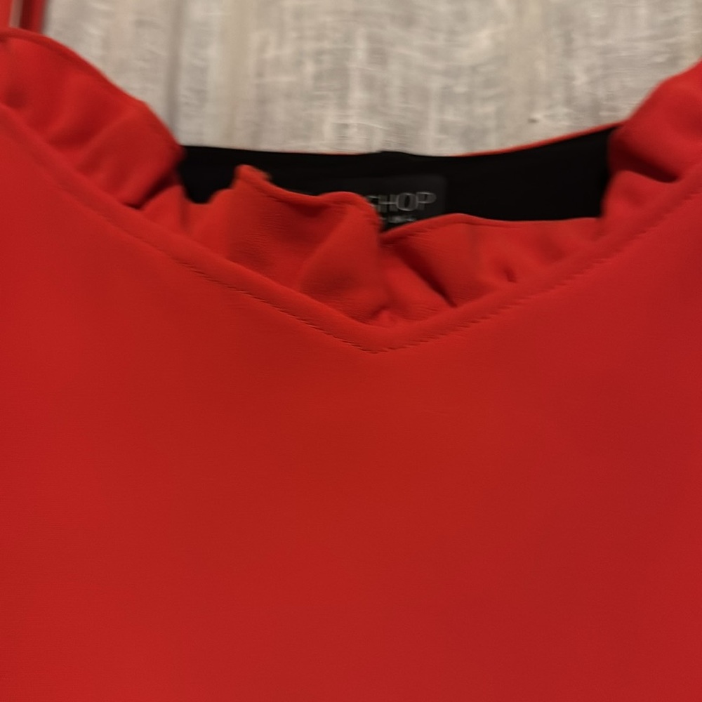 Topshop Red Ruffle Mini Dress Size 10 - Picture 4 of 5